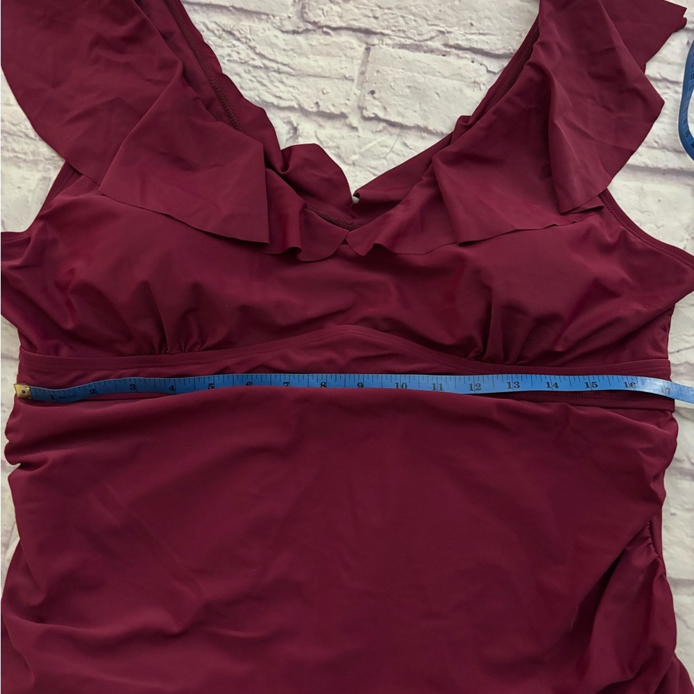 🔵”NWT” Elegant MAROON Ruffle One-Piece Swimsuit - Picture 12 of 13